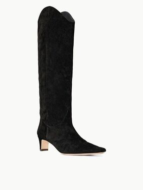 STAUD Wally western Black Suede Knee-High Pointed-Toe Heel Boot